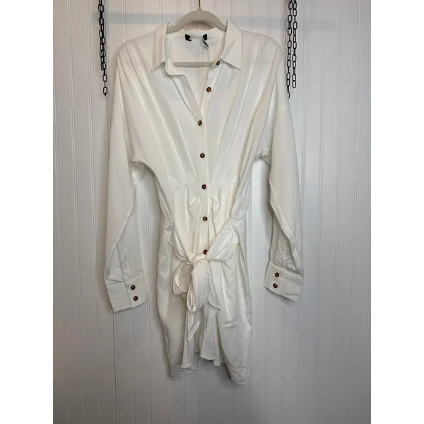 NWOT Lulus Charming Confidence White Collared Button-Up Mini Dress Size Large - Image 2