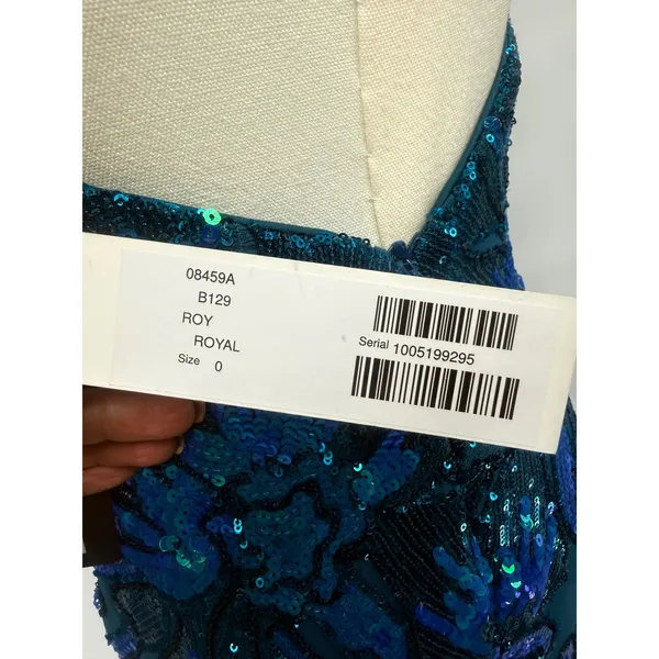 Jovani 08459 Royal‎ Blue Sequin Floral High Slit Mermaid Prom Gown NWT Size 0 - Image 8