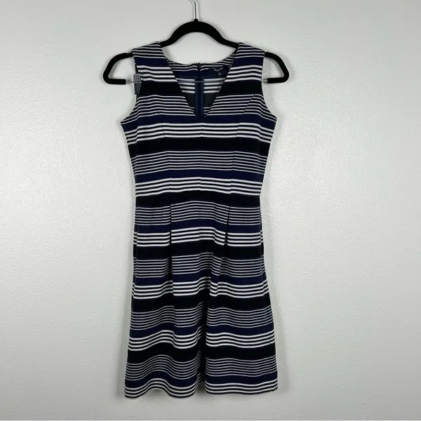 MADEWELL Striped Gallerist Pointe V Neck‎ Stripes Dress Blue Sz XS - Image 3