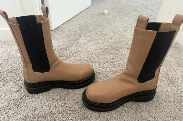 Brown Tan Nude Platform Chunky Boots Size 8.5 - Image 3