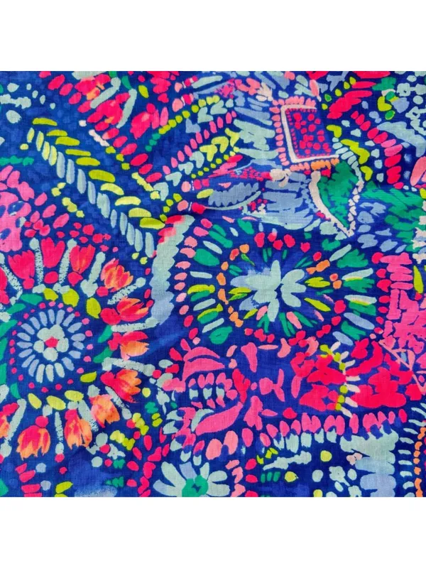 Lilly Pulitzer Style Bright Neon Long Sleeve Shift Dress Blue Pink Tropical XXS - Image 7