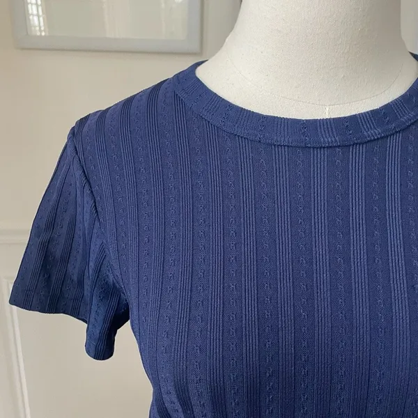 Vintage 2pc Vintage 70s A-Line Mini Skort Navy Short Sleeve Textured Tshirt XS - Image 3