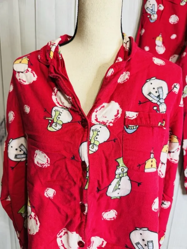 Charter Club Intimates Pajama Set Sz L Red Snowman Christmas Winter Pockets - Image 2