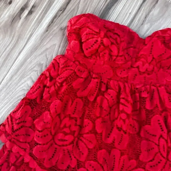 MAEVE x ANTHROPOLOGIE | Strapless Layered Mini Dress Lace Red Orange | Small - Image 4