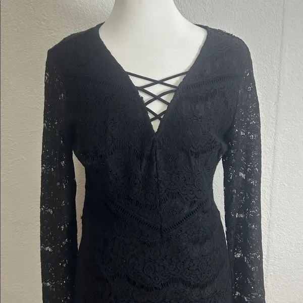 Xhilaration Women Black Lace Long Sleeve Dress Size M LACE - Image 2