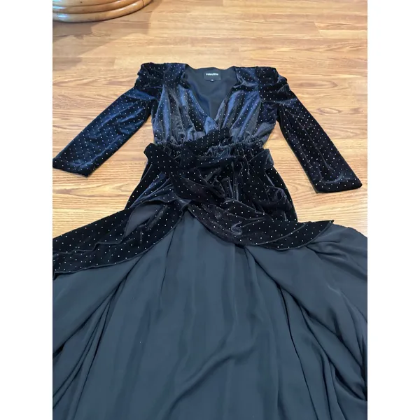 Retrofête Flora Black Velvet Polka Dot Wrap Dress Women’s Size Small - Image 11