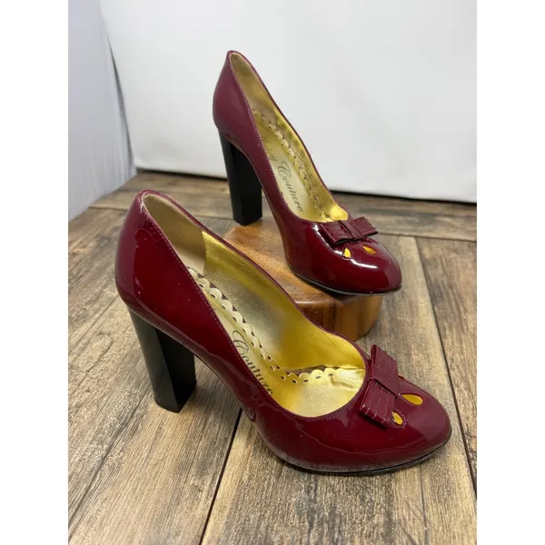 Juicy Couture Burgundy Patent Leather Bow Block Heel Pumps Made in Italy 5.5 M - Image 3