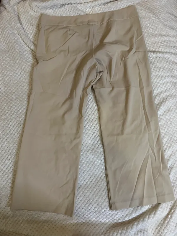 Check It Out Plus 2X Stretchy Bell Bottom Capris Slacks Tan - Image 2