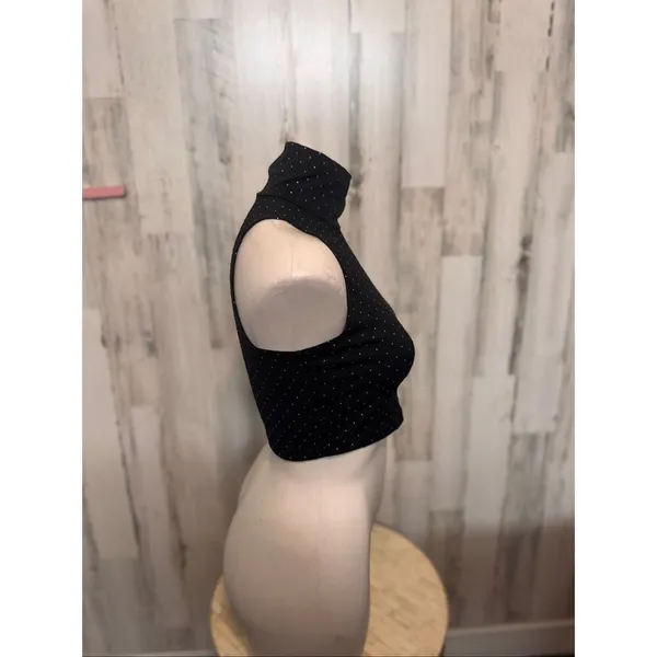 Goodtime USA Black Gold Polka Dot Turtleneck Crop Top Womens Large Sleeveless - Image 7