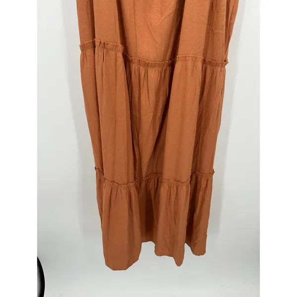 Boho Rust Orange Tiered Maxi Dress Sz XXL Tie‎ Shoulder Smocked Fall - Image 4