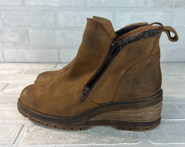 Bullboxer Dorian Ankle Boots Womens 10 Brown Leather Chelsea Wedge Zipper Grunge - Image 8