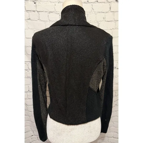 Miss Me Jacket Womens Small Black Gray Mixed Moto Asymmetric Zip Stretch Sweater - Image 4
