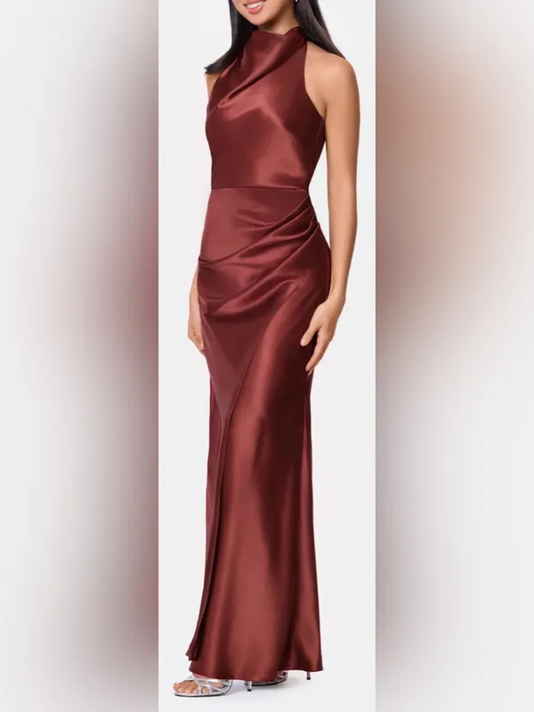 NEW NEW Betsy & Adam Charmeuse Halter nutmeg Dress Sz 10 - Image 4