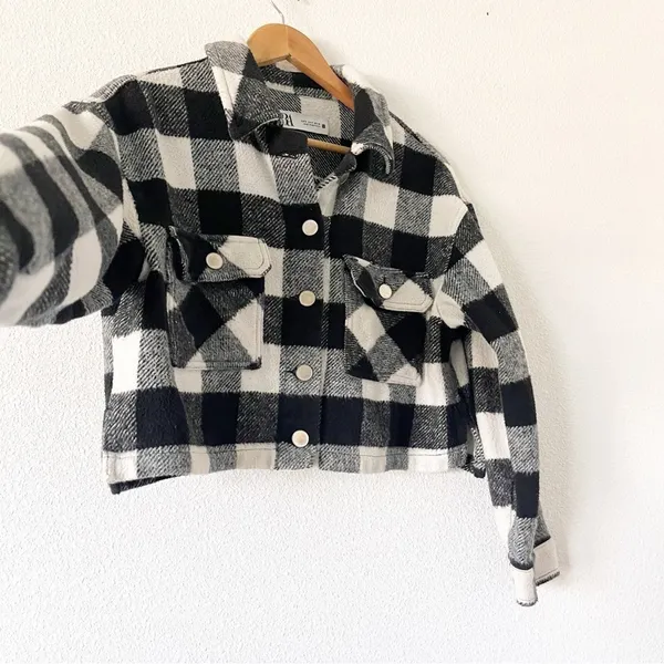 Zara Black White Cropped Buffalo Plaid Button Down Check Shacket - Image 5