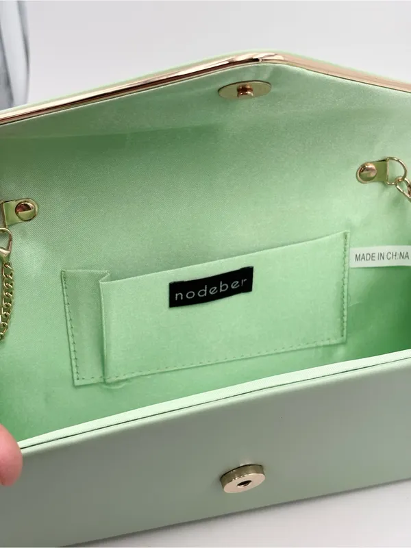 Mint Green Vegan Leather Envelope Clutch Bag with gold Chain‎ Evening Party - Image 3
