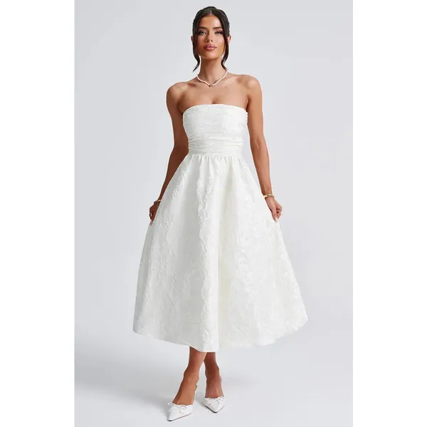 NWT Babyboo Saoirse Ivory Floral Jacquard Strapless Fit & Flare Midi Dress Sz S - Image 4