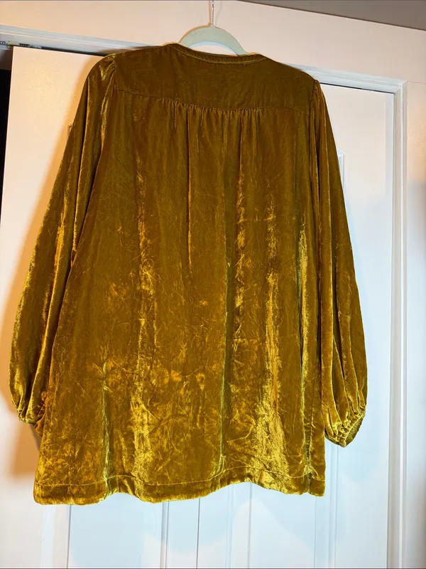 Anthropologie Golden Velvet V-Neck Peasant Blouse with detail small - Image 9