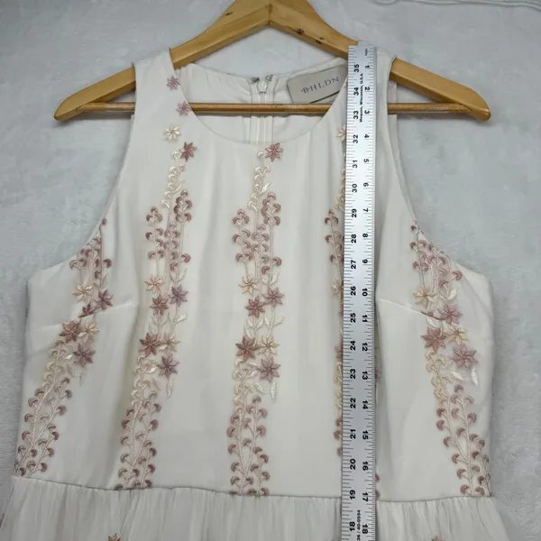 BHLDN‎ Embroidered Parsons Tulle Maxi Dress Formal Gown White Pink US 14 - Image 3