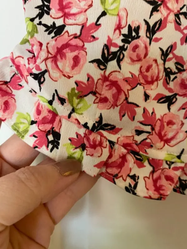 Zara Floral Ruffle Crop Top Pink Bow Front XS Cottagecore Romance Festival - Image 2