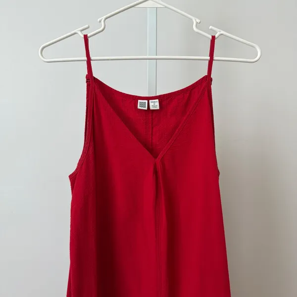 Uniqlo U Cotton Relaxed Coastal Minimalist Seersucker Midi Cami Dress Red M - Image 2