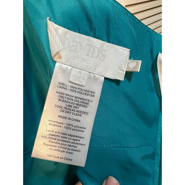 David's Bridal Womens Sz 4 Strapless Dress A-Line Satin Teal Blue Green Cocktail - Image 10