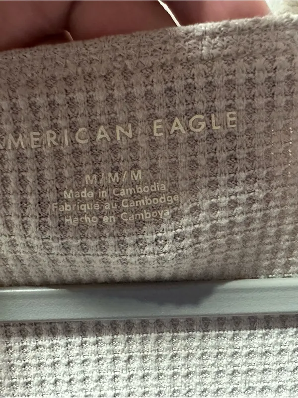 American Eagle Outfitters Beige Waffle Knit Long Sleeve Tee - Image 3