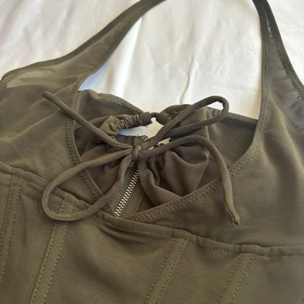 White Fox Olive Green Boutique Corset Halter Tank Top - Image 3