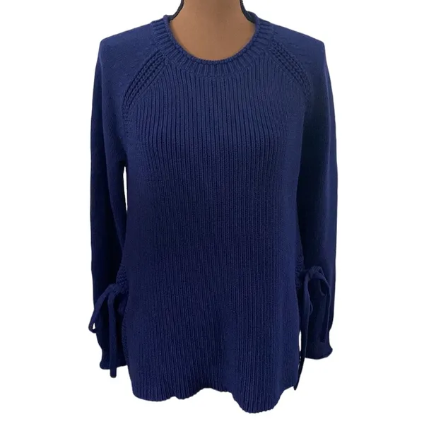 J Crew navy side-tie Crewneck elongated sweater size M - Image 22