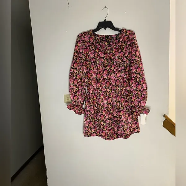 Vero Moda Elly Floral Mini Dress Long Sleeve NWT Small Pink - Image 3