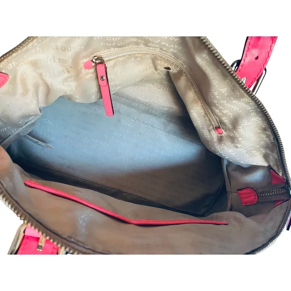 Kate Spade Coral Pink Canvas Purse Satchel Storybook Lining - Image 5