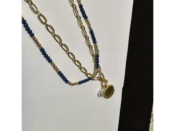 J.Crew Gold Tone Blue Bead Adjustable Length Double Layer Necklace NWT $32 - Image 7