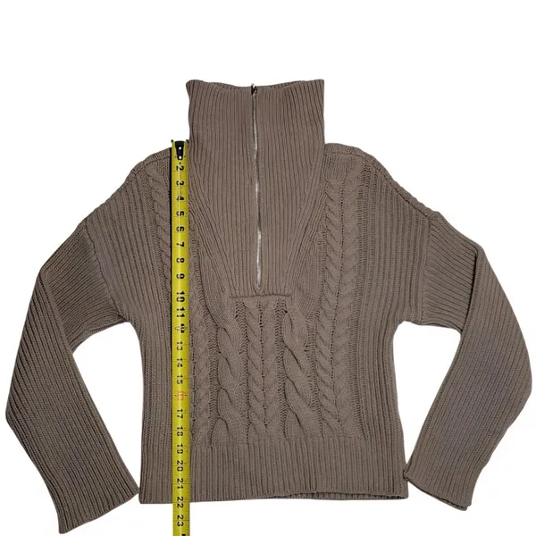 Abercrombie & Fitch V-Neck Sweater Collared Pullover Cable Knit Beige Size:M - Image 6
