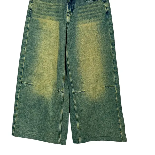 Edikted Women Yellow Sand Wash Wide Leg Baggy Jeans Teal Indigo Size S - Image 5