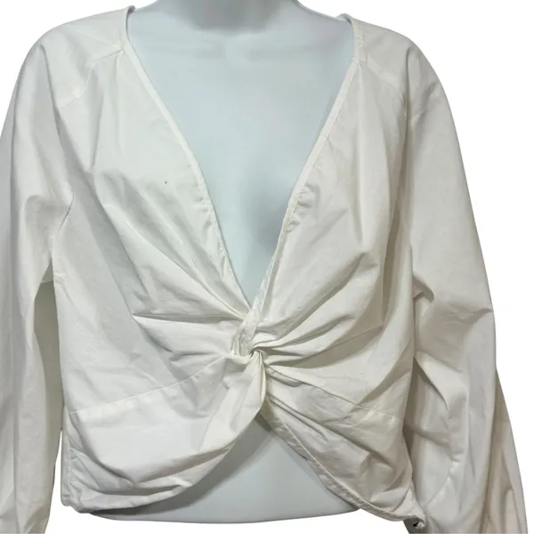 Abercrombie & Fitch White Twist Front Deep V-Neck Long Sleeve Crop Top Medium - Image 3