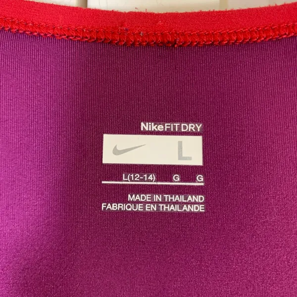 Nike Fit Dry Womens Large Purple Red Mesh Trim Athletic Training T-Shirt Gym Run - Image 2