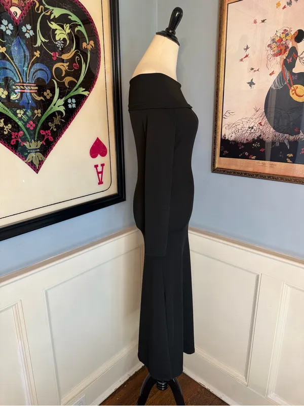 Black Off Shoulder Long Sleeve Bodycon Sheath Maxi Dress - Image 3