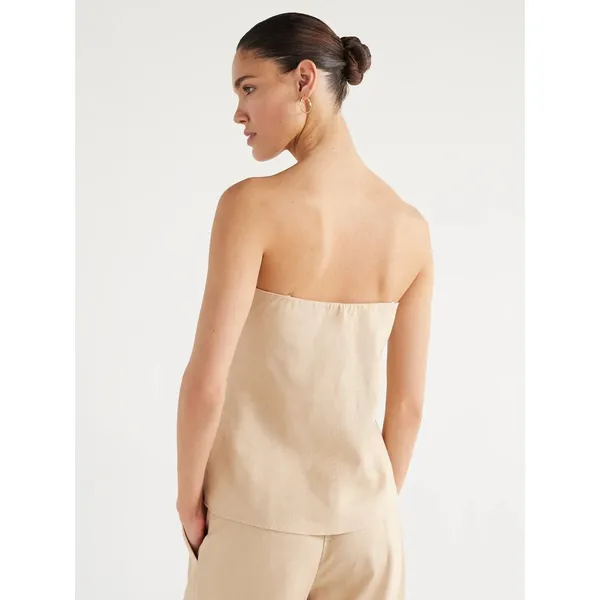 Scoop Womens Top Size XS Brown Linen Blend Removable Straps Relaxed Strapless - Image 7