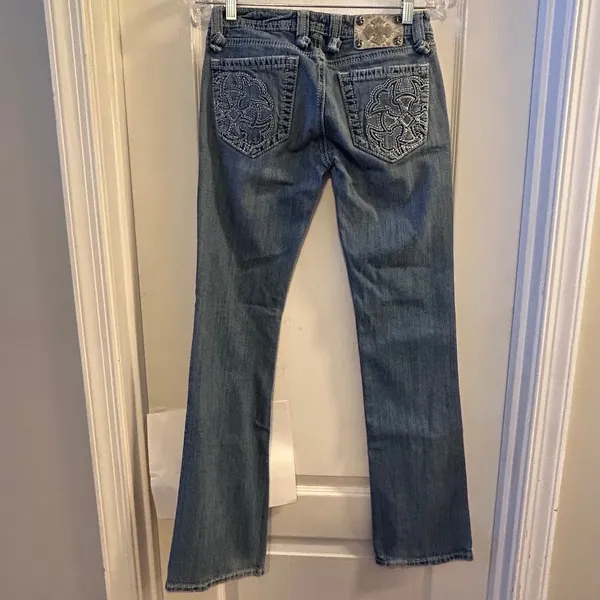Miss Me Jeans Women Bootcut‎ Embellished Pockets Blue Denim Size 27 - Image 2