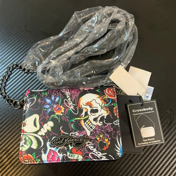 Ed Hardy Crossbody Wallet Set Women OS Black New Tattoo Print Vegan Leather Y2K - Image 3