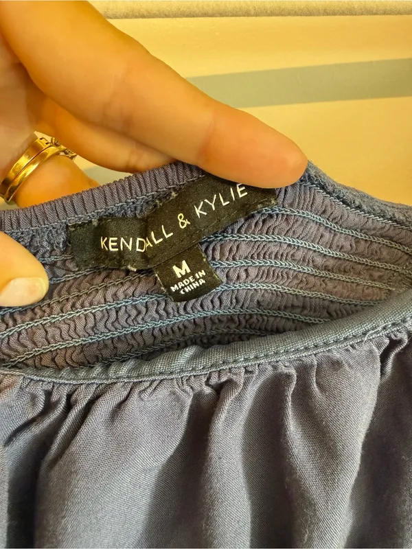 Kendall & Kylie Navy Blue Off-Shoulder Long Sleeve Crop Top - Image 2