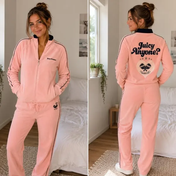 Large Juicy Couture Velour Track Jacket Pink Navy Piping Large Juicy Anyone? - Image 2