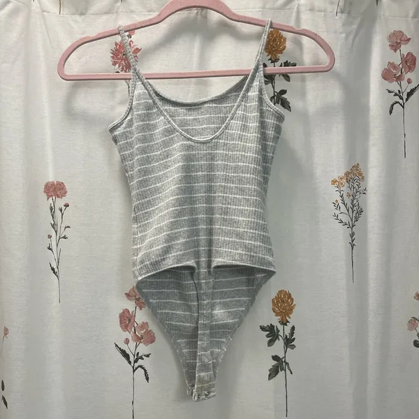 Grey & White Striped Bodysuit - Image 2