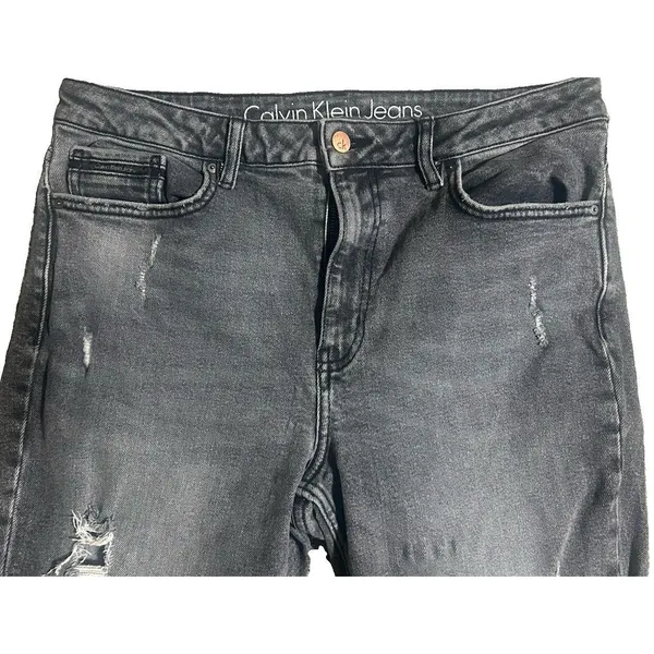 Calvin Klein Jeans High Rise Mom Jeans Womens 32 Gray Distressed Tapered Denim - Image 2