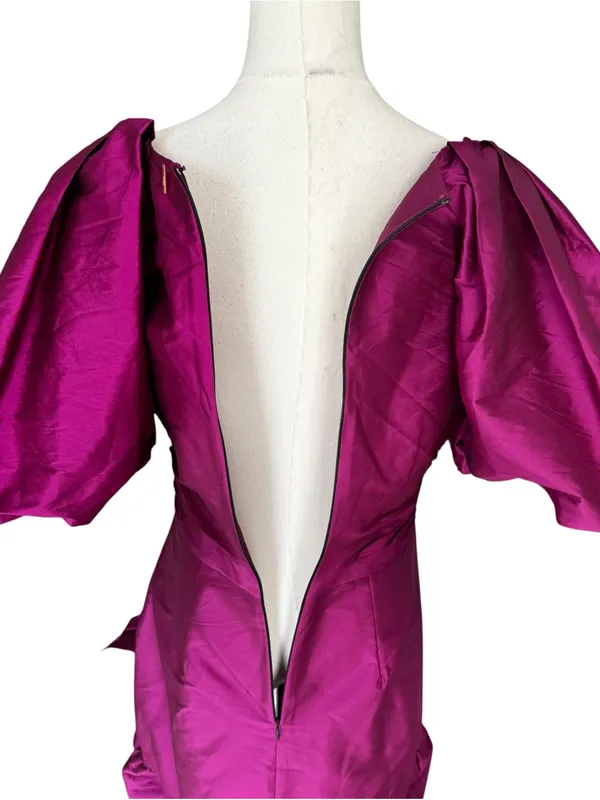 MISA Los Angeles - NWT Magenta Taffeta Puff Sleeve Ruffle Mini Dress Sz M - Image 8