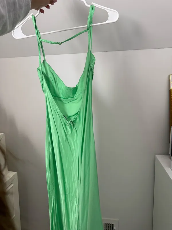 ZARA Satin Maxi Effect Dress Green - Image 4