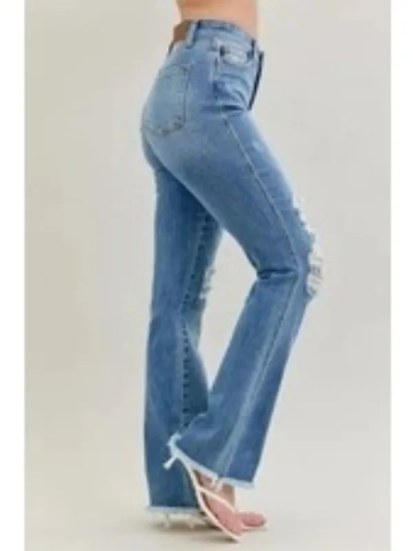 NEW Judy Blue High Waist Destroy Fray Hem Bootcut Jeans Size 31 - Image 2