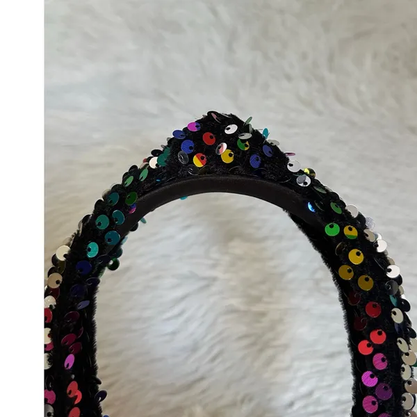 Headband metallic Velvet & Sequin Plush Headband. Rainbow Sequin Twist - Image 7