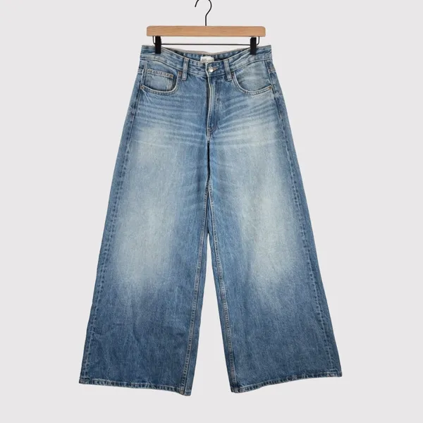 ZARA Women Jeans Blue Denim Cropped High Rise Baggy Wide Leg Medium Wash Size 6 - Image 2