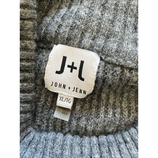 John + Jenn Mock Neck Striped Sweater Womens XL Gray Pink Knit Crop Preppy - Image 4