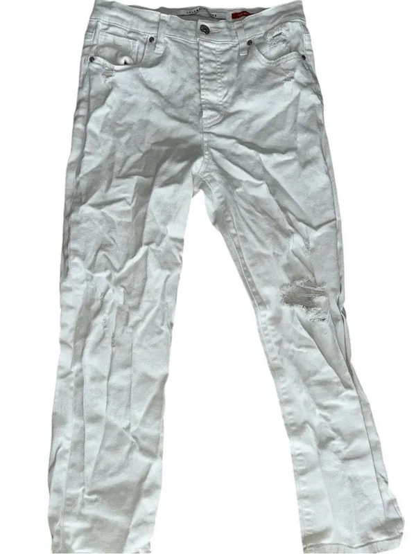 Celebrity Pink White Button Fly Distressed Bestie Jeans Size 7/28 - Image 3